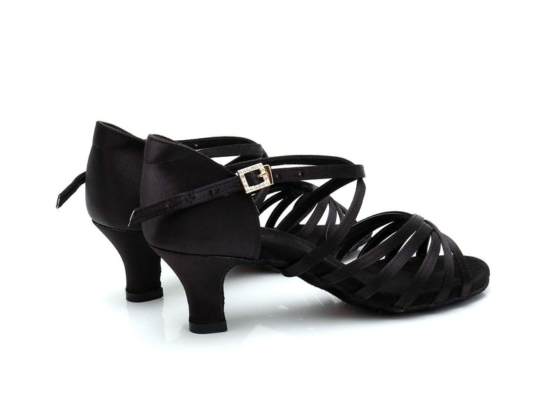 RoseMoli Women's Latin Dance Shoes Satin Professional Ballroom Salsa Practice Performance Dance Shoes 5.5 Black-2.2inch Heels - BeesActive Australia