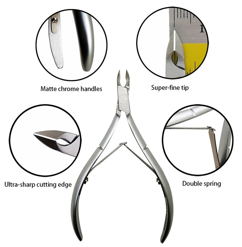 Rui Smiths Professional Cuticle Nippers | Precision Surgical-Grade Stainless Steel Cuticle Trimmer, French Handle, Double Spring, 4mm Jaw (Quarter Jaw) Double Spring 4mm Jaw - BeesActive Australia