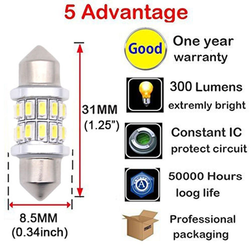 Shangyuan 31mm Marine LED Festoon Bulb for Navigation Light, Boat Light Bulbs for Boat Anchor Light, Boat Navigation Lights, Mast Masthead Light, Super Bright 12 Volt Bulbs for Boat Lights 2PCS - BeesActive Australia