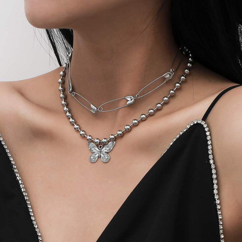 fxmimior Dainty Silver Chain Butterfly Layered Necklace Stackable Choker Necklace Minimalist Necklace Chain Jewelry for Women and Girls - BeesActive Australia