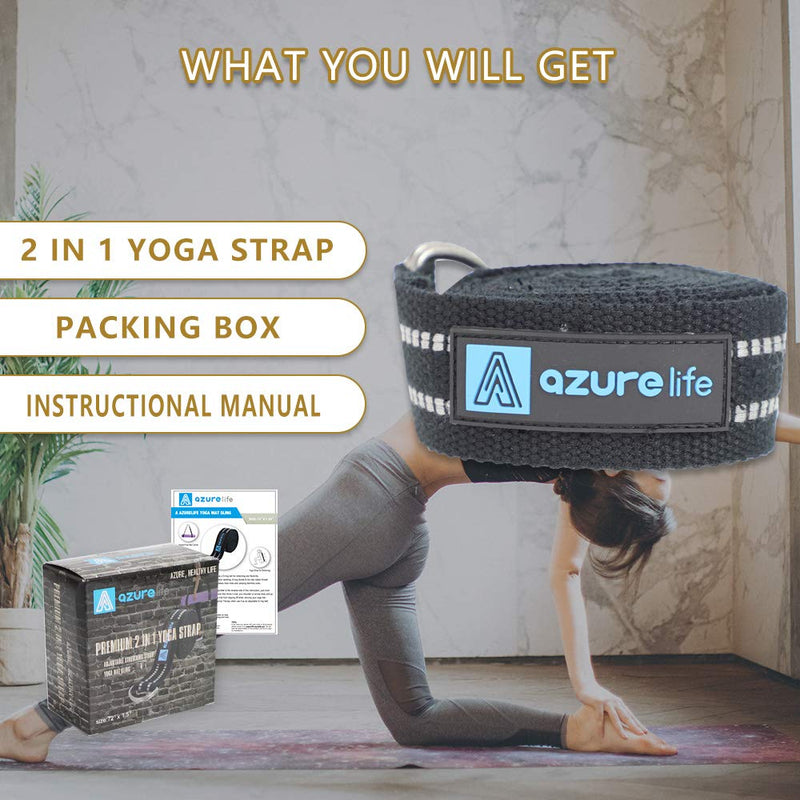 A AZURELIFE Premium2 in 1 Yoga Mat Strap, Adjustable Yoga Mat Carrier Sling for Carrying, Doubles As Stretch Bands Black - BeesActive Australia