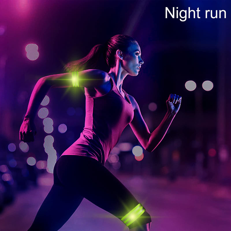Reflective Running Gear, 3Pcs Reflective Gear for Body, Wrist, Leg, Adjustable Shoulder Strap with Carabiner, Safety Reflector Tape Straps, Large Reflective Surface Area, Suitable for Night Running Green3 - BeesActive Australia