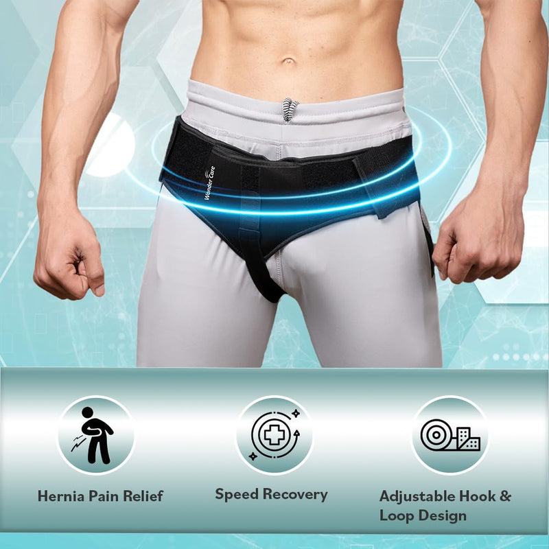 Wonder Care - Black Inguinal Hernia Support Truss for Single Inguinal or Sports Hernia with one Removable Compression Pads & Adjustable Groin Straps Surgery & Injury Recover (Left L-36-39 inches) L(36"40") Single-left - BeesActive Australia