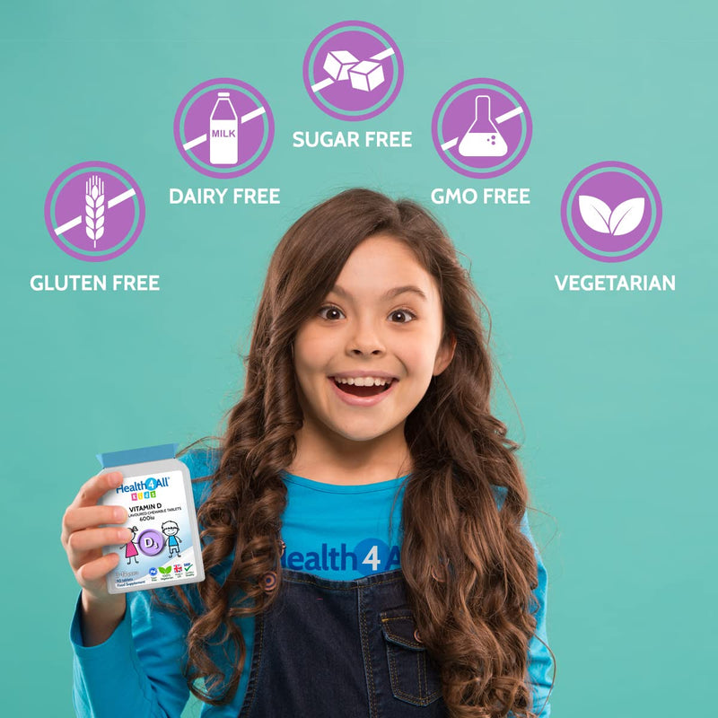 Kids Vitamin D3 600iu Chewable 180 Tablets. Sugar Free. Natural Orange Flavour. Made by Health4All Kids 180 Count (Pack of 1) - BeesActive Australia