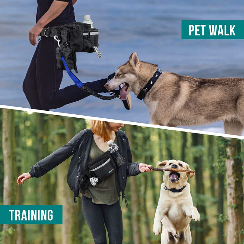 PetAmi Dog Fanny Pack, Treat Pouch for Dog Walking, Training, Built in Poop Bag Dispenser, Water Bottle Holder, Collapsible Bowl, Pet Treat Waist Belt for Hiking, Running, Kibbles Black - BeesActive Australia