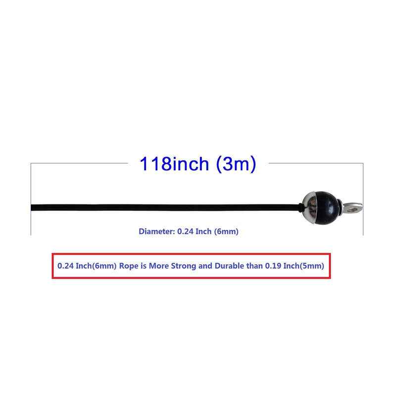 Home Gym Fitness LAT Pulldown Cable Replacement 78/118/ 236 Inch， 6mm Adjustable Length for Pulley System Cable Machine Workout Equipment, Steel Wire Rope with Rubber Stopper Ball 118 Inch Adjustable Cable - BeesActive Australia