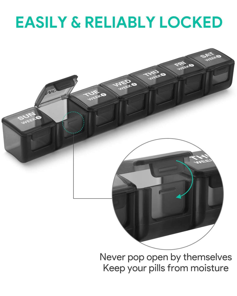 Annwer Large Monthly Pill Box Organiser, 28 Day Pill Organiser by Week, Month Tablet Box Organiser with Dust-Proof Case for Travel, 4 Week Dosette Box for Pills, Vitamin, Fish Oil and Supplement Black - BeesActive Australia