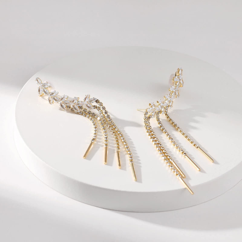 Tassel Ear Cuff Earrings for Women - Rhinestone Copper Ear Clip - BeesActive Australia