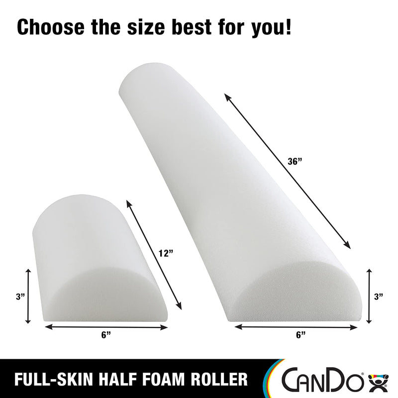 Cando-30-2341 Full-Skin PE Foam Roller For Muscle Restoration, Massage Therapy, Sport Recovery, And Physical Therapy. White, 6" x 12", Half-Round - BeesActive Australia