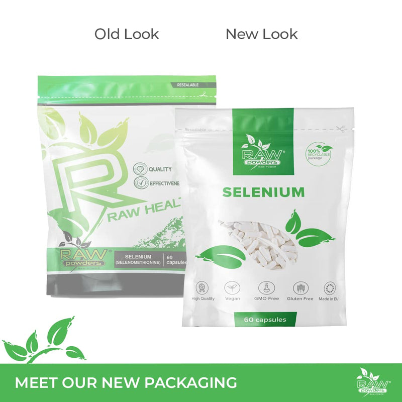Selenium 200 mcg 60 Capsules High Strength � Selenium Vegan Supplement � Selenium Supplements � Acts as Powerful Antioxidant - Thyroid Function, Immune System, Hair, and Nails Support by Raw Powders - BeesActive Australia