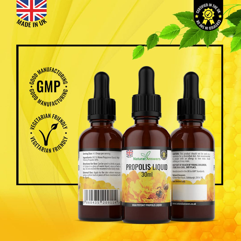Bee Propolis Liquid 30ml (1 Bottle) Alcohol-Free Propolis Liquid Extract Tincture Skin Healing Throat and Mouth Health by Natural Answers. - 1 - BeesActive Australia