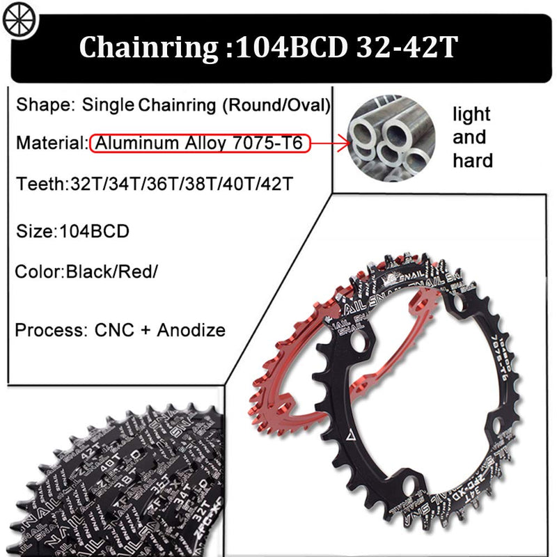 BUCKLOS ?US Stock? MTB 170mm Square Taper Crankset, 104 BCD Mountain Bike Narrow Wide Tooth Chainring 32/34/36/38/40/42T, Single Speed Round/Oval Chainring and Crank, fit Shimano, SRAM, FSA Black 32T-Oval - BeesActive Australia