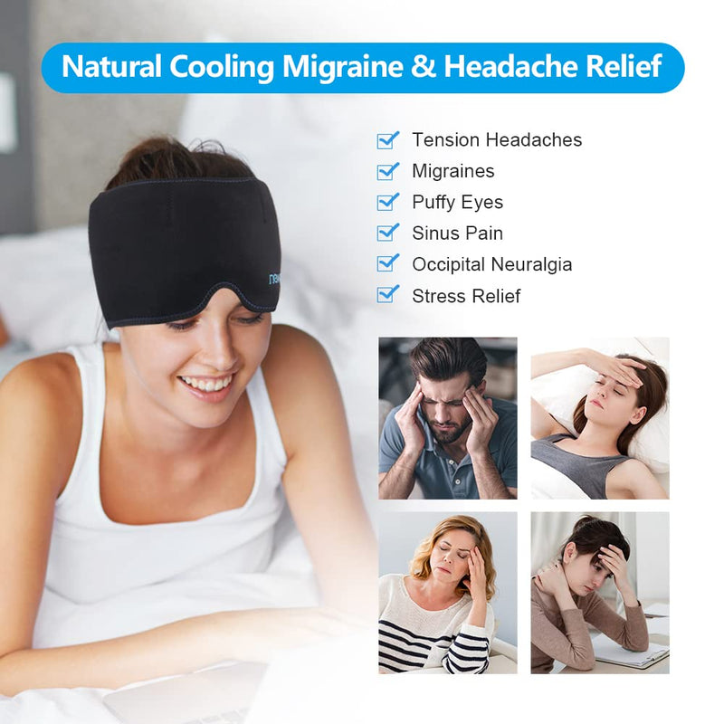 NEWGO Head Ice Pack for Migraine, Hot Cold Compress Head Ice Wrap for Headache, Chronic Migraine, Tension, Chemo, Stress Relief, Puffy Eyes Black - BeesActive Australia