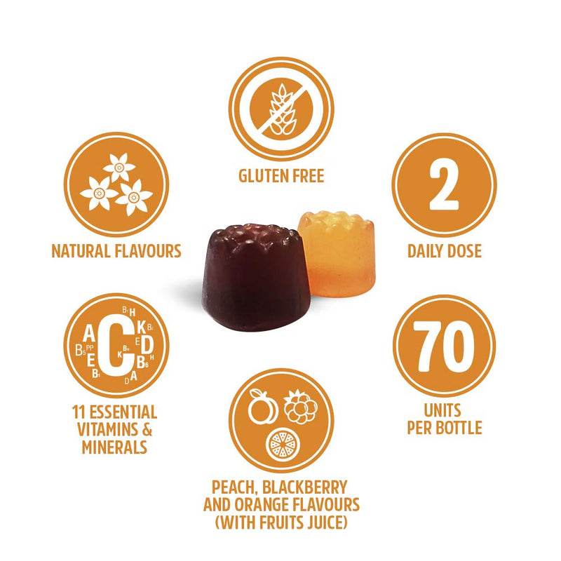 VITALDIN Adult Multivitamin Gummies � Food Supplement for Men & Women � 11 Vitamins & Minerals � 70 Chewable Gummies (1-Month Supply); Fruit Flavour � Vitality & Immune System Support � Gluten Free - BeesActive Australia