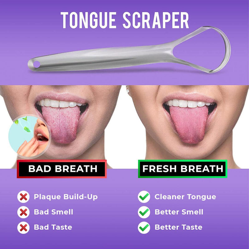 BASIC CONCEPTS Tongue Scraper (2 Pack), Reduce Bad Breath (Travel Cases Included), Stainless Steel Tongue Scrapers for Adults, 100% Metal Tongue Cleaners Fresher Breath 2 Pack - BeesActive Australia