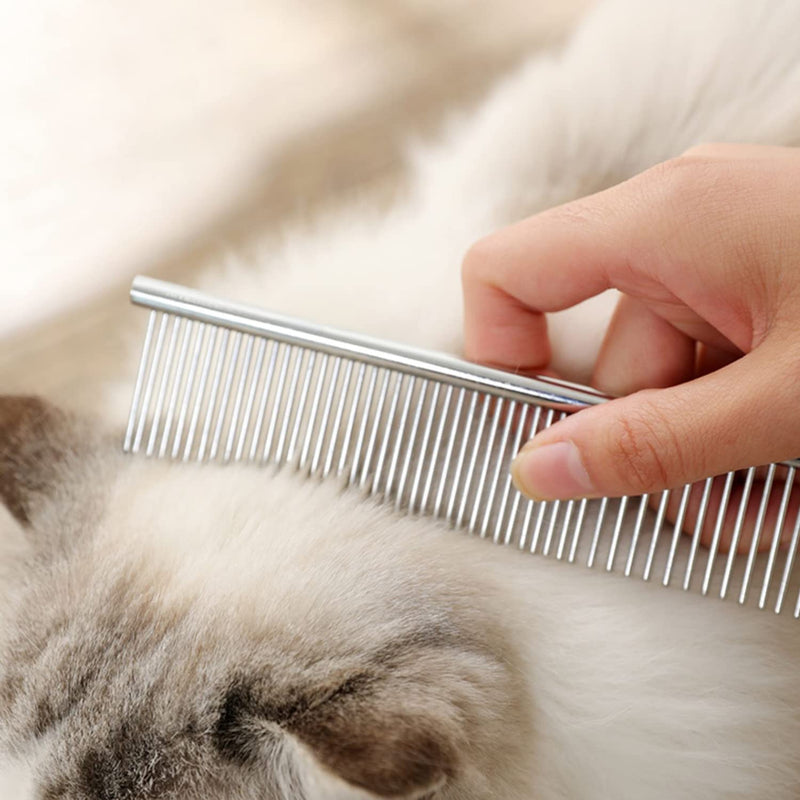 Dog Comb 2 Pack Pet Steel Comb for Dogs and Cats, Stainless Steel Comb with Rounded Teeth, Static-free Metal Comb Corrosion Resistant Cat Comb Pet Dematting Tool Flea Comb Pet Grooming Tool - 7.4in - BeesActive Australia