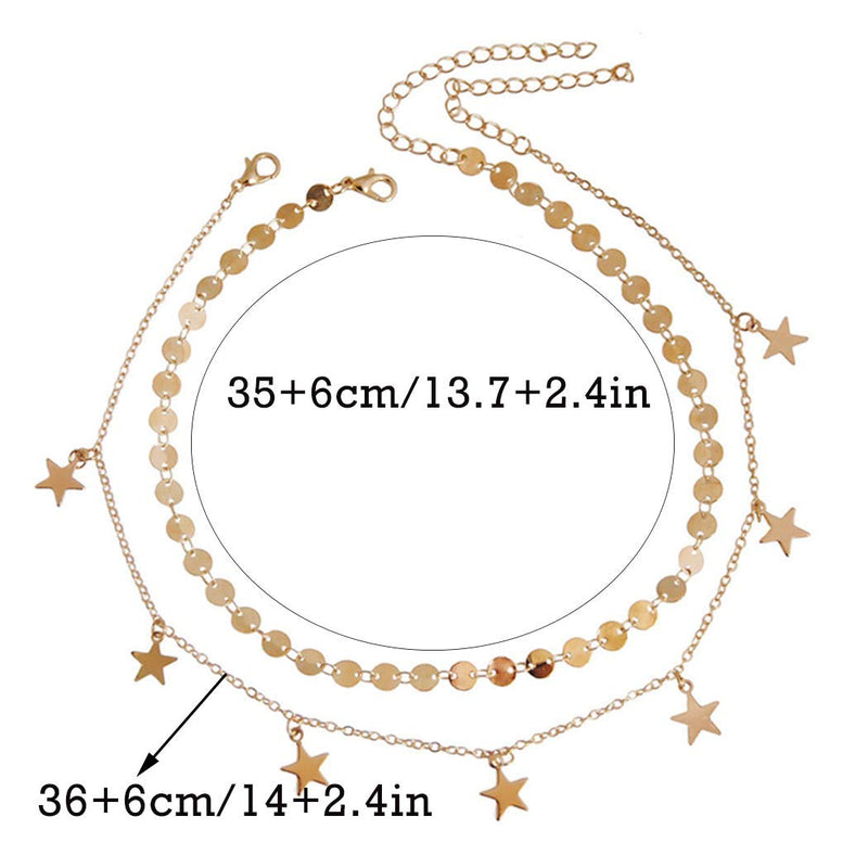 Easedaily Boho Layered Necklaces Gold Sequins Choker Star Pendant Short Necklace Chain Jewelry for Women and Girls - BeesActive Australia