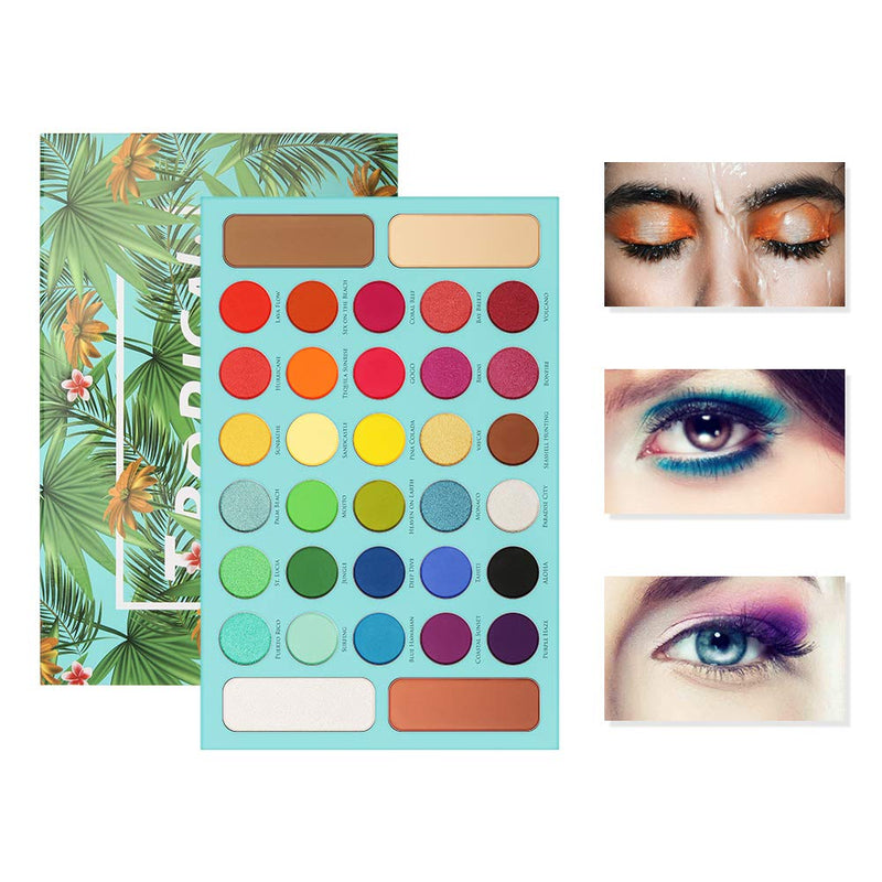 Docolor Eyeshadow Palette, Shimmer Matte 34 Colors Eye Shadow Highly Pigmented Natural Warm Glitter Contour & Highlight Powder Professional Long Lasting Waterproof Tropical Makeup Palette 34 Color - BeesActive Australia