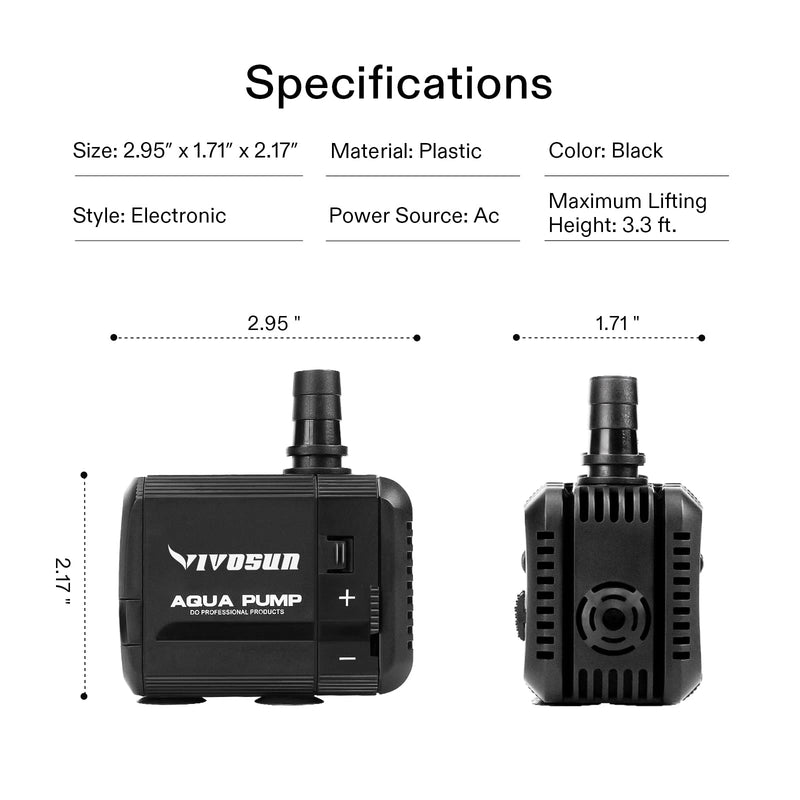 VIVOSUN 2-pack 210GPH Submersible Pump(800L/H, 8W), Ultra Quiet Water Pump with 3.3ft High Lift, Fountain Pump with 5ft Power Cord, 2 Nozzles for Fish Tank, Pond, Aquarium, Statuary, Hydroponics - BeesActive Australia
