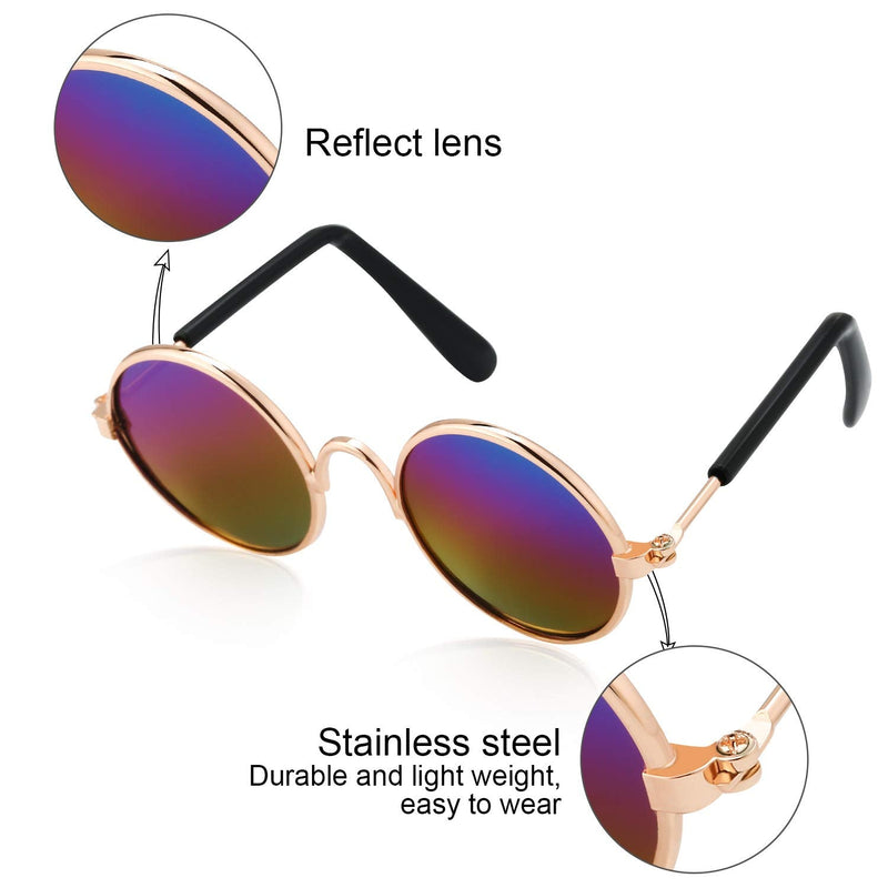 6 Pieces Funny Cute Cat Small Dog Sunglasses Classic Retro Circular Metal Prince Sunglasses Eye-wear Photos Props Accessories Cosplay Glasses Black and Mix Reflective Color - BeesActive Australia