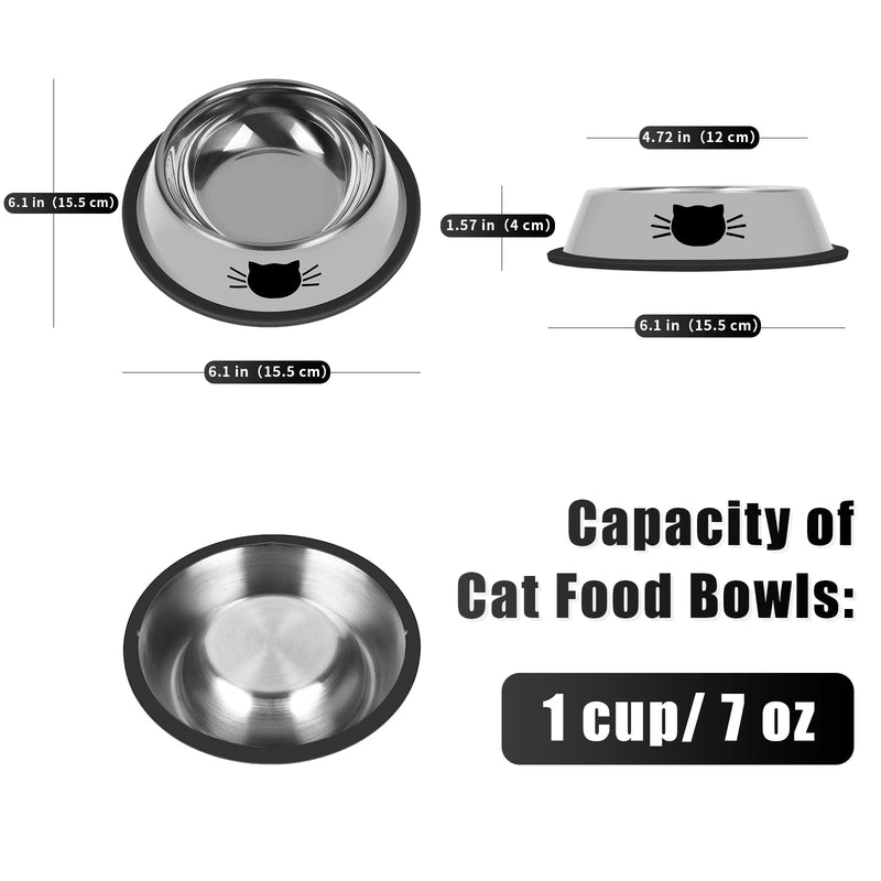 Serentive 2Pcs Cat Bowls Non-Slip Stainless Steel Small Cat Food Bowls Unbreakable Thicken Cat Feeder 13Oz Cat Dishes Suitable for Indoor Small Pets Removable Rubber Base Easily Silver - BeesActive Australia