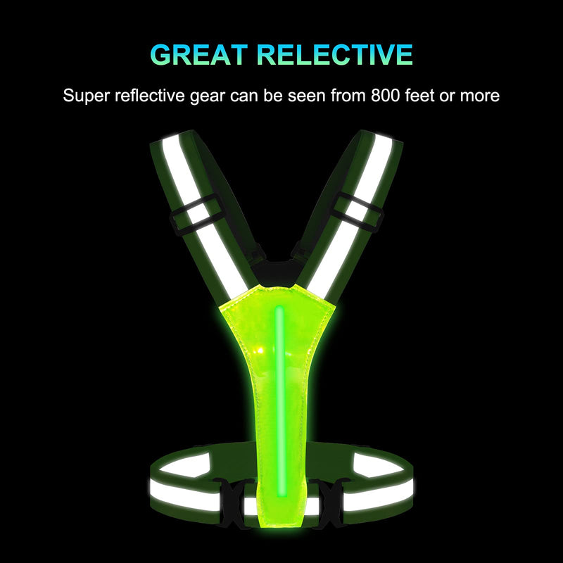 LED Reflective Vest Running Gear, USB Rechargeable LED Light Up Vest High Visibility with Adjustable Waist/Shoulder Green - BeesActive Australia