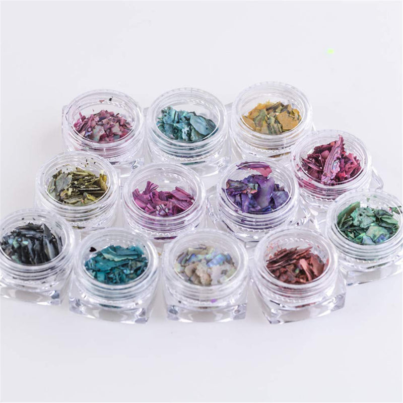 Nail Art Shell Slices, 12 Boxes Colorful Irregular 3D Nail Abalone Slices Nail Art Shell Stones Nail Sequins Decoration - BeesActive Australia