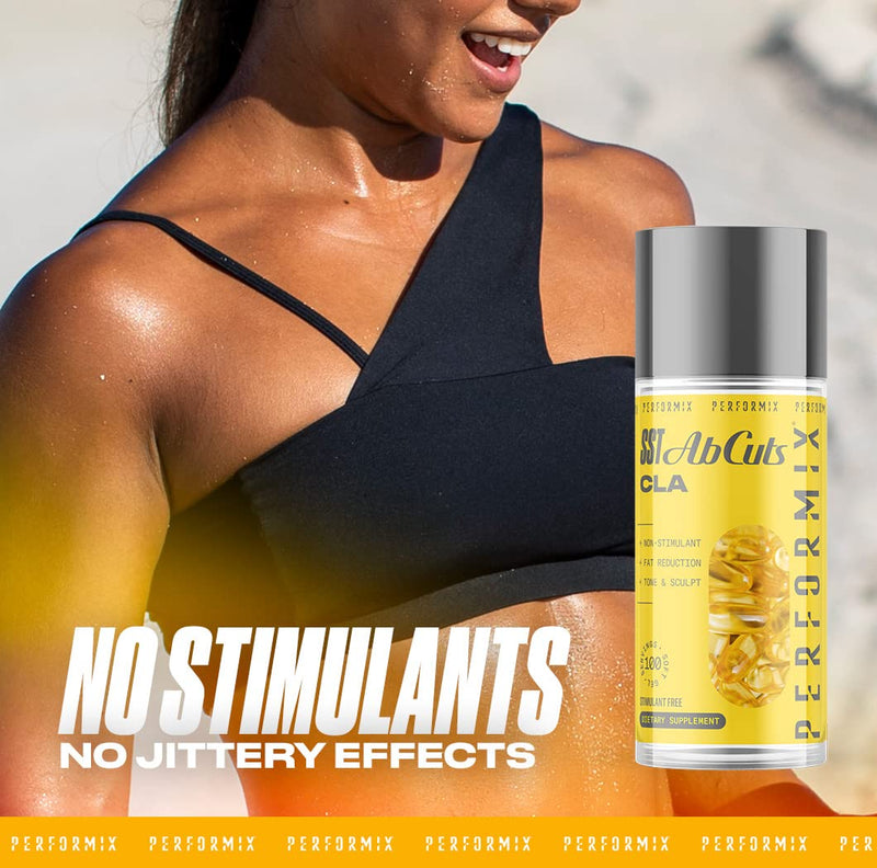 PERFORMIX SST Ab Cuts CLA - 80 Soft Gels - for Men and Women, Non-Stimulant - Contains CLA, Omega 3, Flaxseed Oil and Vitamin E - Easy-to-Swallow - BeesActive Australia