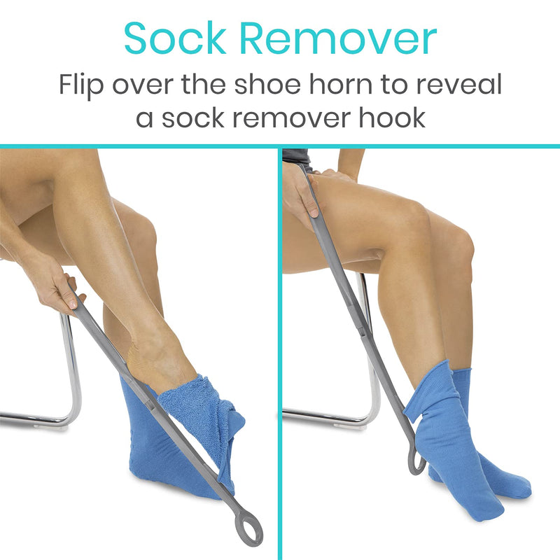 Vive Sock Aid and Shoe Horn Kit - Long Handled Remover for Men, Women, Senior - Adjustable Reach Assist - Stocking Helper Gray - BeesActive Australia