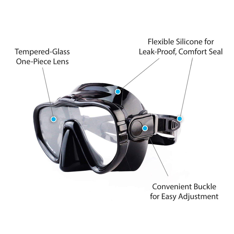 [AUSTRALIA] - Kraken Aquatics Snorkel Dive Mask with Silicone Skirt and Strap for Scuba Diving, Snorkeling and Freediving Black / Red 