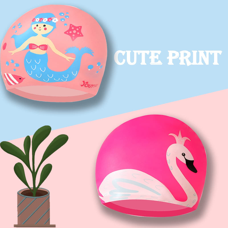 2PCS Kids Swim Cap, Kids Silicone Swimming Cap Waterproof Bathing Caps Non-Slip Cartoon Toddler Swim Hats for Short and Long Hair Kids Boys Girls Toddler - BeesActive Australia