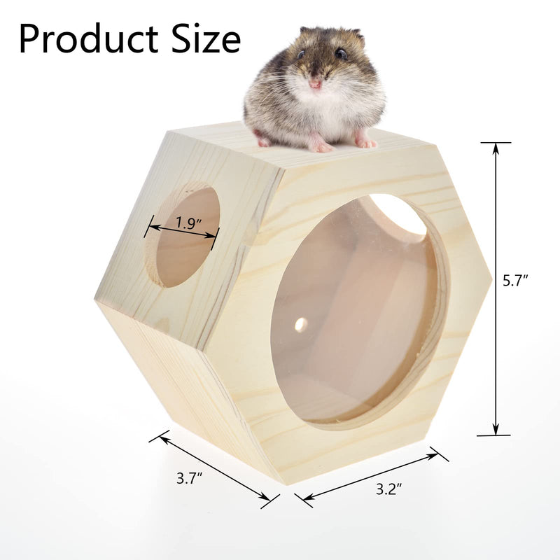 ShuRung Hamster Wooden Hut Hideout Chinchilla Wooden Hut Habitats House Acrylic Transparent Hexagon Hut for Dwarf Hamster Syrian Hamsters Gerbils - BeesActive Australia