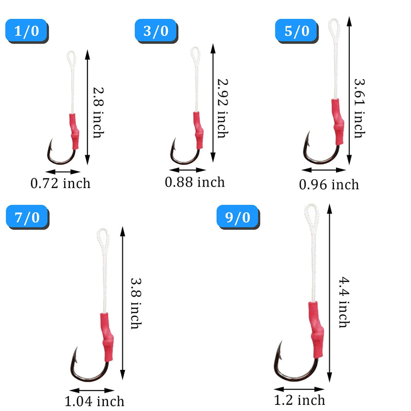 Fishing Assist Hooks with PE Line - 53pcs/106pcs Saltwater Jig Fishing Hooks Butterfly Jig Hooks Split Ring Slow Pitch Jig Hooks Stainless Steel Hooks for Trolling 106pcs assist hooks - BeesActive Australia