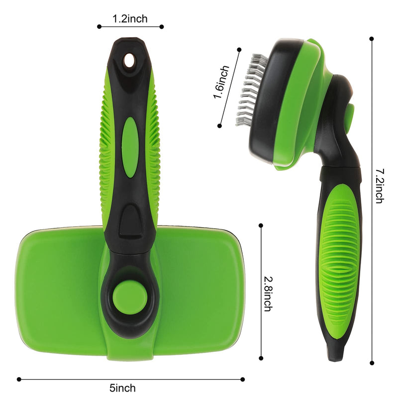 smartelf Pet Grooming Brush, Self-Cleaning Slicker Brush for Dogs and Cats Long & Short Hair, Rounded Tips Retractable Dog Brush for Shedding Loose Undercoat,Tangled Knots ,Matted Fur (Green) Rounded Massaging Particles Green - BeesActive Australia