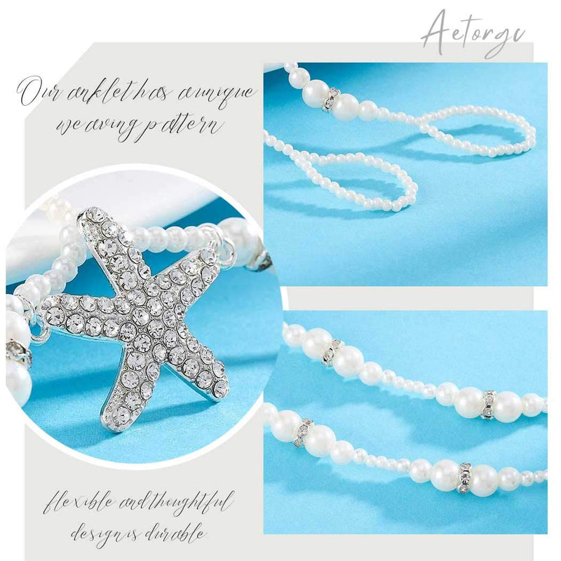 Aetorgc Dainty Bridal Anklet Chain Crystal Foot Anklet Starfish Beads Beach Sandals Jewelry for Women and Girls - BeesActive Australia