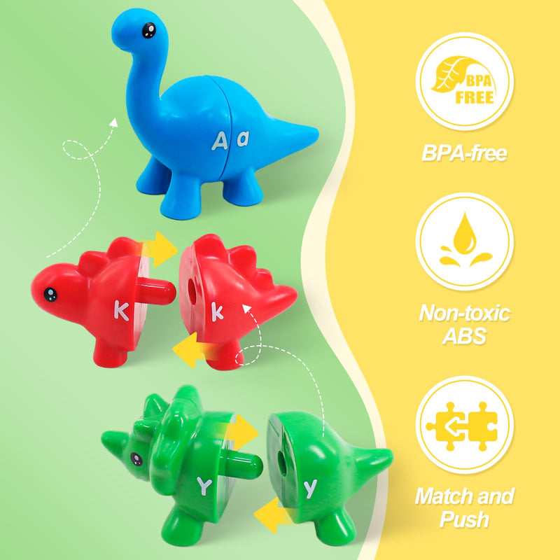 Montessori Learning Toys for Toddlers 1-3, Matching Letters Fine Motor Toy, Double-Sided 26 PCS ABC Dinosaur Alphabet Games for Kids Ages 3-5, Alphabet Learning Dinosaur Set for Kindergarten - BeesActive Australia
