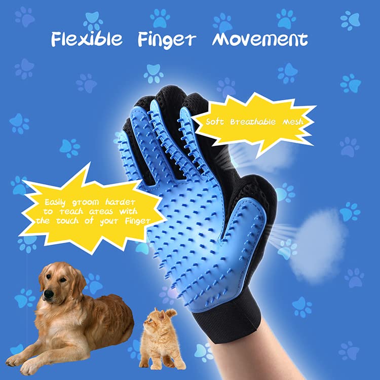 cat brush for shedding Glove - Gentle cat dog hair remover Glove - Massage Mitt with Enhanced Five Finger Design - Perfect for Dog & cat grooming supplies - (Right-Hand), Blue - BeesActive Australia