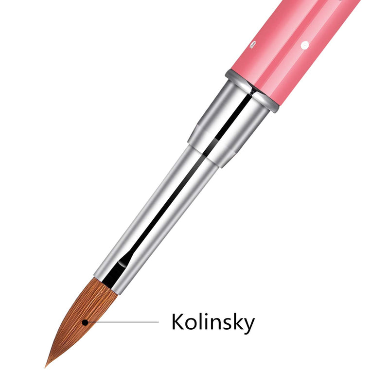 Shine Chance Kolinsky Acrylic Nail Brush for Acrylic Powder Manicure of Size 2,4,6,8,10 Crimped With Sunflower Dotting on Pink Metal Handle (#10) #10 - BeesActive Australia