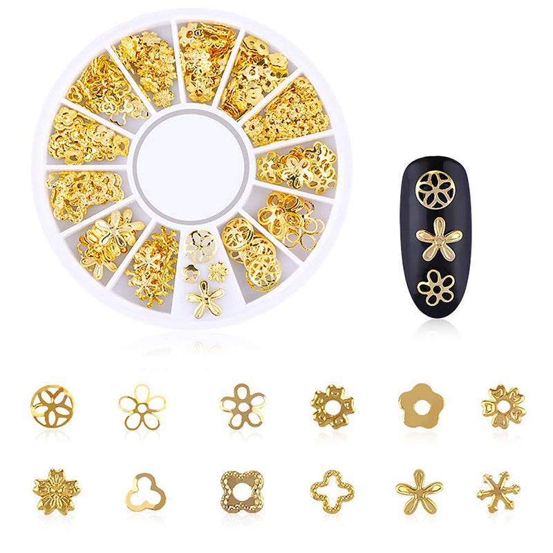 WOKOTO 6 Boxes Gold Metal Nail Studs Rose Star Moon Feather Nail Charm Kit 3D Nail Art Jewelry Decoration With 1Pc Tweezers And Picker Pencil KIT3 - BeesActive Australia