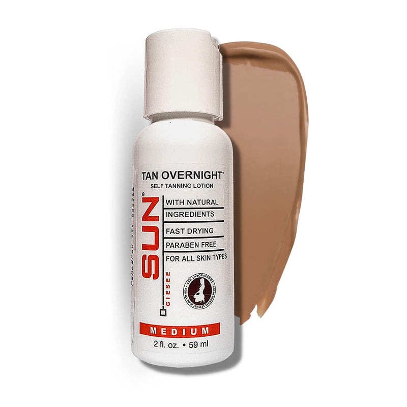 Sun Laboratories Mini Tan Overnight Sunless Self Tanning Lotion for Body & Face | All Natural Bronzing Cream with Aloe, Vitamin E and C | Instant, Fast Drying, Streak-Free Tint | Medium, Travel Size, 2 Oz (Packaging May Vary) 2 Fl Oz - BeesActive Australia