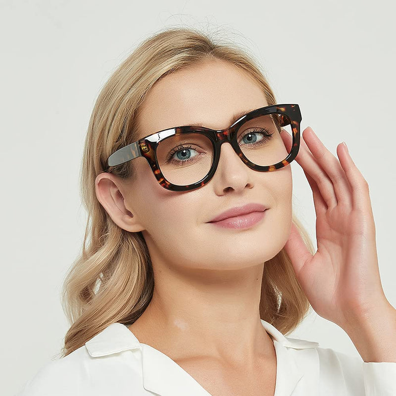 JiSoo Reading Glasses Women/Men Designer Oversized Readers, Thick Large Round Ladies Reading Glasses A-tortoise 1.25 x - BeesActive Australia