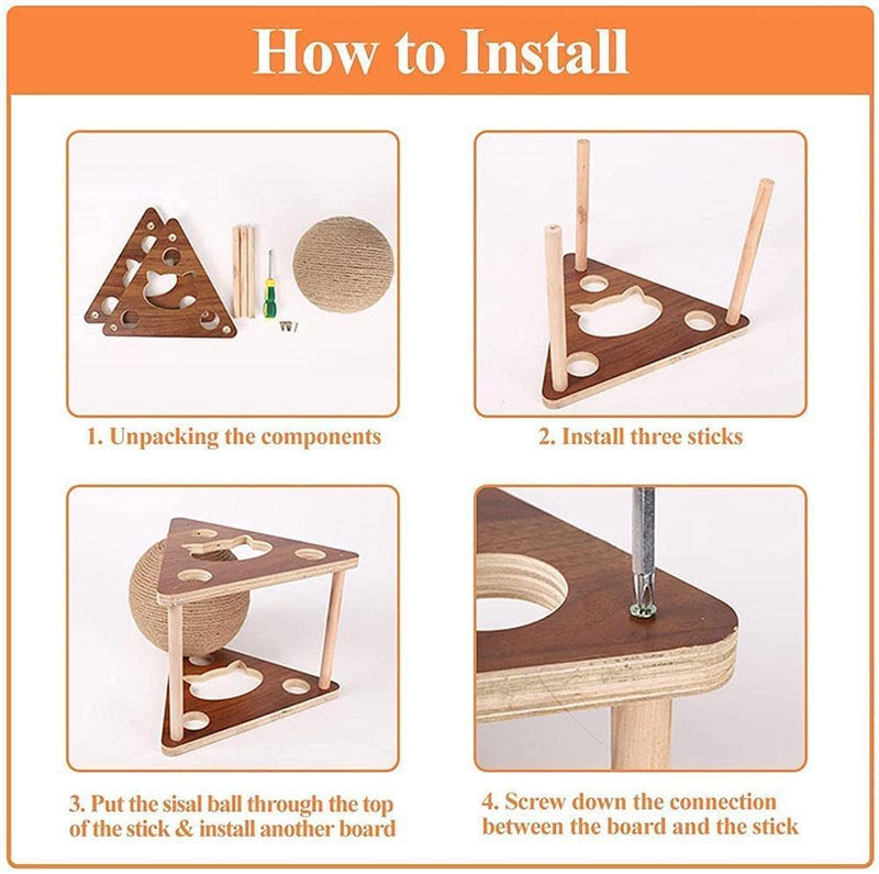 Cat Scratcher Toy,Natural Sisal Rope Cat Scratching Ball Scratcher Toy with Ball for Cats& Kittens&Dogs&Puppy, Interactive Solid Wood Scratcher Pet Toy Medium - BeesActive Australia