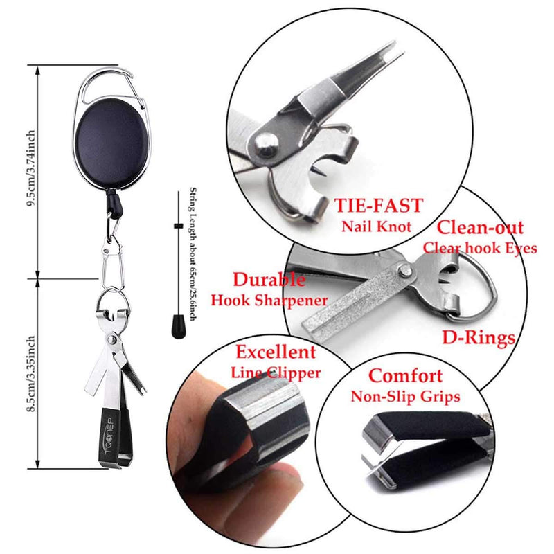 TQONEP Fishing Quick Knot Tying Tool 420 Stainless Steel 4 in 1 Fly Line Clippers with Zinger Retractor Combo 4pcs black - BeesActive Australia