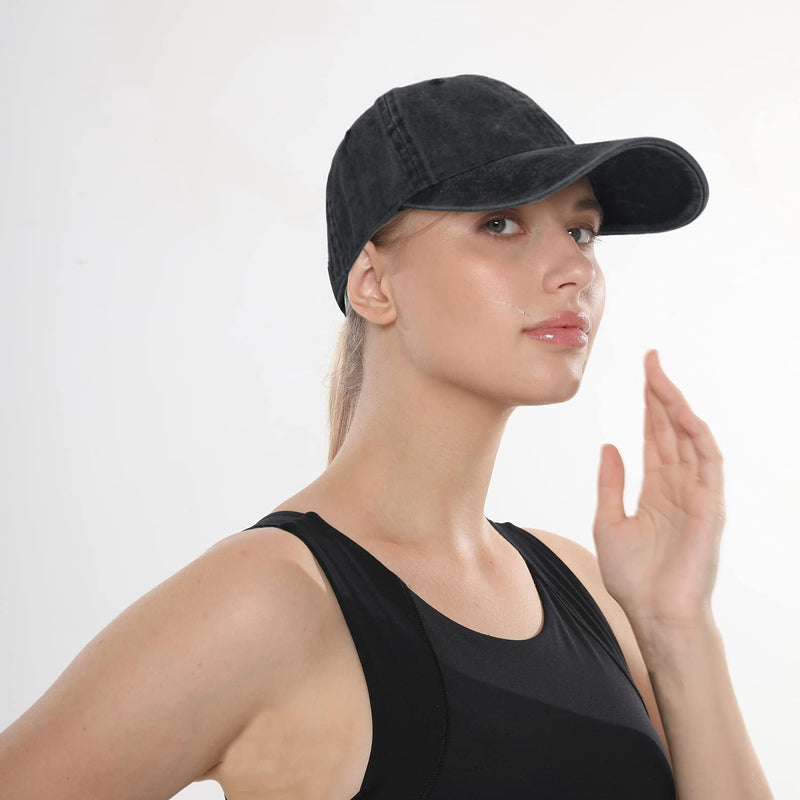 HH HOFNEN Men Women Washed Distressed Twill Cotton Baseball Cap Vintage Adjustable Dad Hat #1 Black - BeesActive Australia