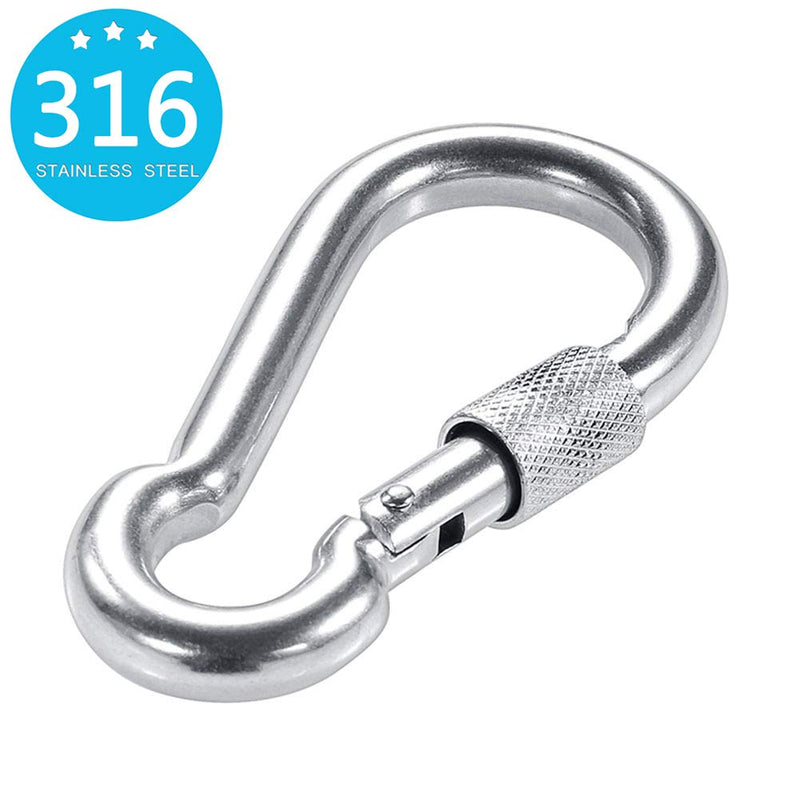 PROND Locking Carabiners, Heavy Duty Carabiner, 316 Stainless Steel Screw Lock Carabiner Hooks 2PCS - 316 Stainless Steel - BeesActive Australia