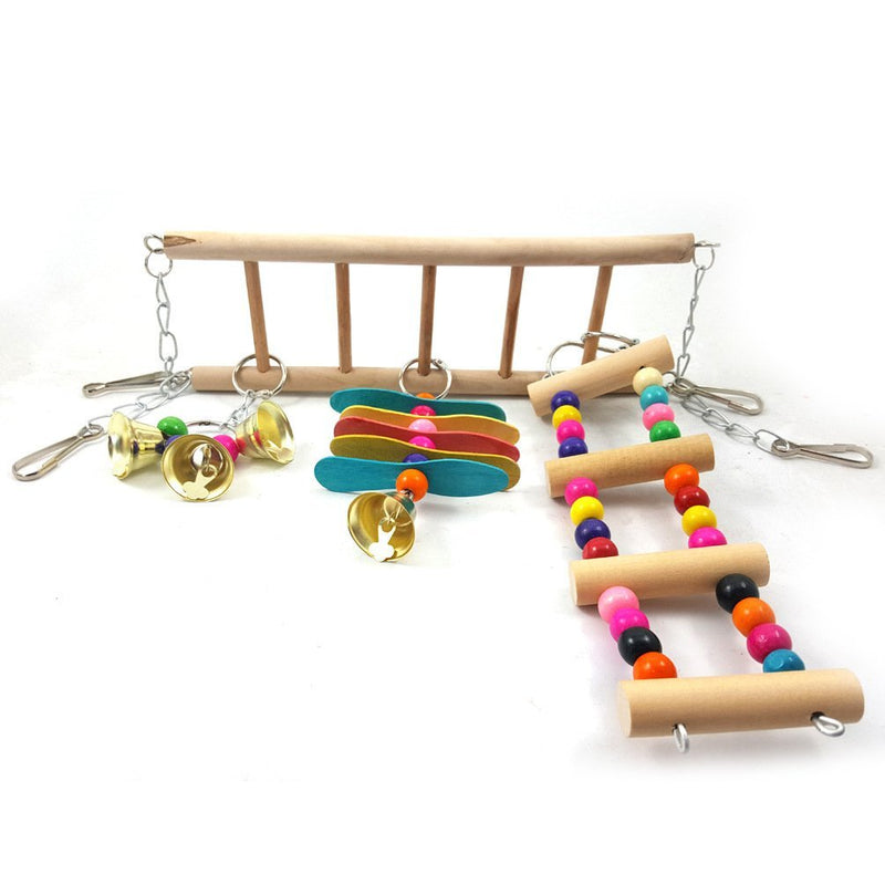Natural Wood Bird Ladder Wood Parakeet Toy Parrot Swings Hammock Hanging Toy for Small Birds Parakeet Cockatiel Cage Accessories B - BeesActive Australia