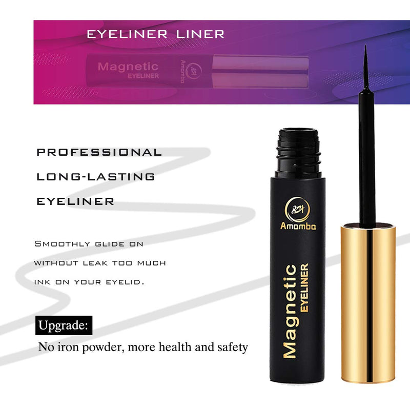 【2pcs】Amamba Magnetic Eyeliner,Waterproof and Smudge Resistant eyelashes liner，No iron powder and Natural Look … Gold bottle (black liner) - BeesActive Australia