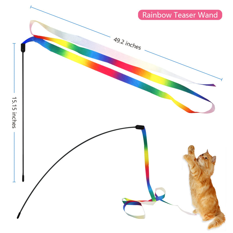 Cat Toys, 12PCS Interactive Kitten Toys, Retractable Indoor Cat Wand Toys with Replacement Teaser, Interactive Rainbow Ribbon and Make Exercise for Kitten or Cats by Sunshinetop - BeesActive Australia