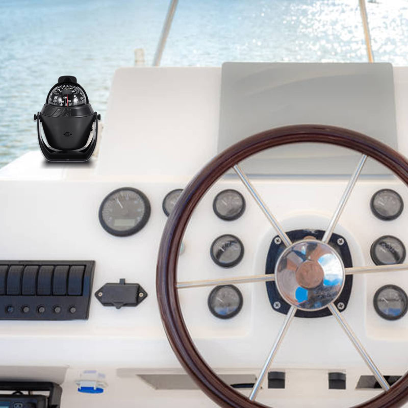 Compass Boating Navigation Marine Compass, Electronic LED Light Pivoting Compass, Multifunction Digital Navigation Compass with Night Lighting for Marine Boat Truck Car, Black - BeesActive Australia