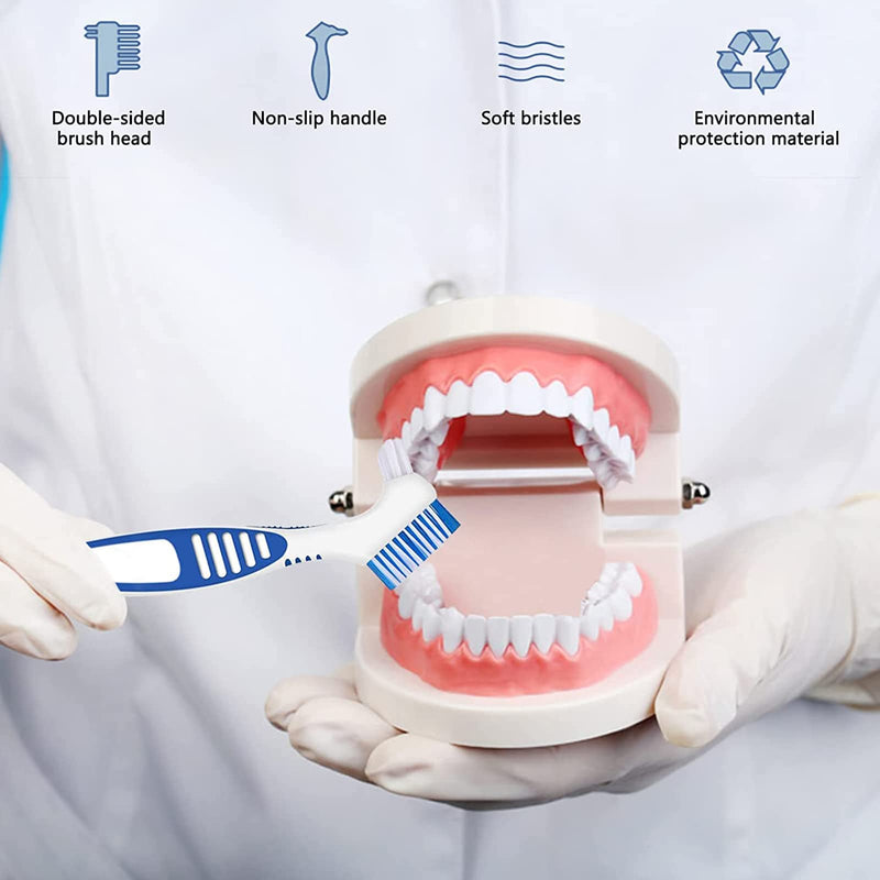 Denture Case Set, LONTOM 2 Denture Bath Cups 2 Denture Cleaner Brushes 2 Portable Toothbrush Box, Strainer Basket Retainers Denture Care Bath Box for Dentures, Braces, Mouth Guard Traveling (Random) - BeesActive Australia